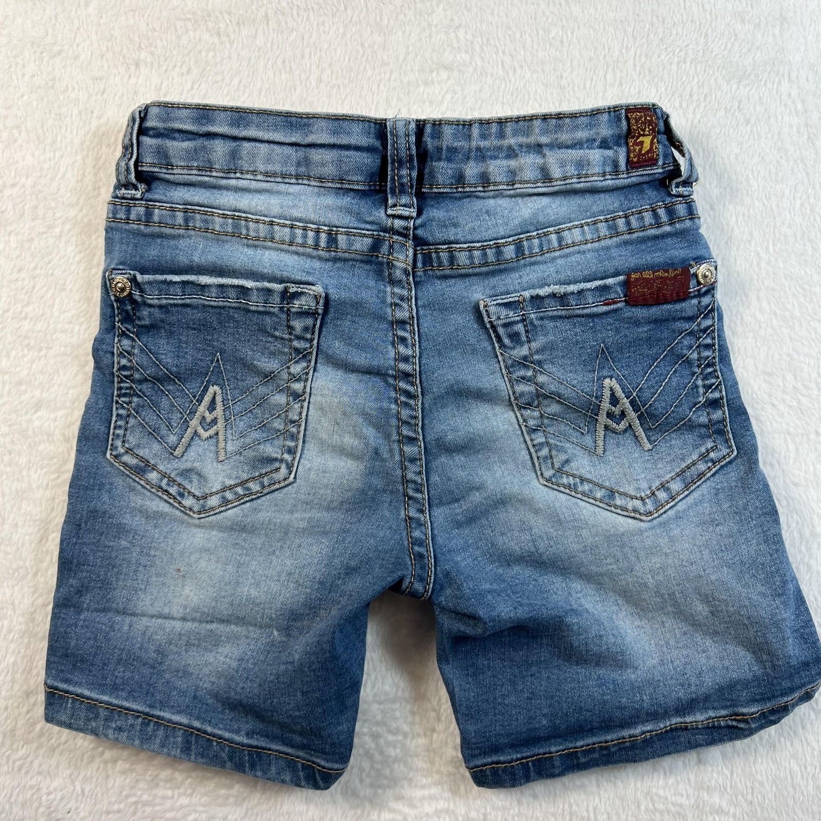 7 For All Mankind Bermuda Shorts Girls 5 Blue Denim Adjustable Waist Stretch